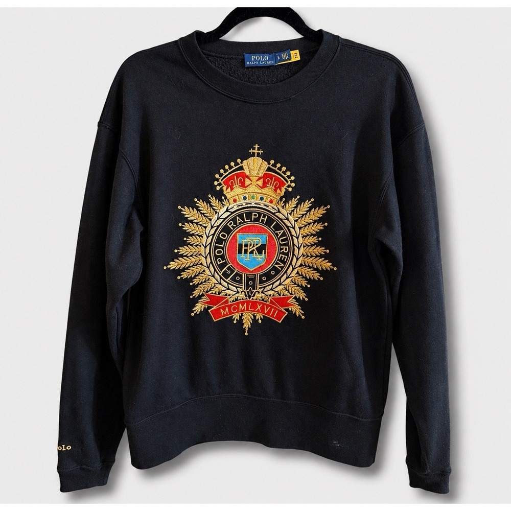 Polo Ralph Lauren Women's S Black Embroidered Crest Fleece Sweatshirt PRL 1967